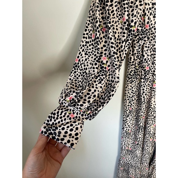 Smith & Quinn Leopard Floral Print Marigold Ruffle Long Sleeve Midi Dress Small - Picture 7 of 10